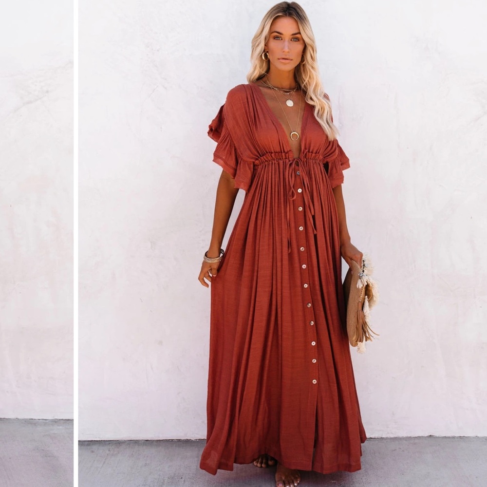 Women’s ruffle short sleeve maxi dress